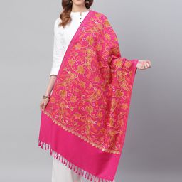 WEAVERS VILLA Women Pink & Orange Aari Work Paisley Embroidered Shawl-picture-55