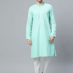 See Designs Men Sea Green Ethnic Motifs Chikankari Embroidered Straight Kurta-picture-40