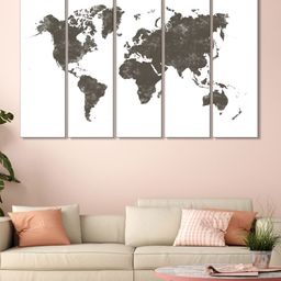 999Store Set of 5 Black & White Printed World Map Framed Wall Art-image-4