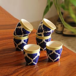 ExclusiveLane White & Blue Set of 6 Tropic of Kulhads Hand-Painted Ceramic Cups-17