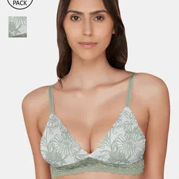 Inner Sense Set of 2 Green & Grey Organic Cotton Antimicrobial Bralette Bra-image-19