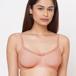 Inner Sense Peach-Coloured Solid Organic Cotton Antimicrobial Sustainable Soft Laced Bra ISB017-3