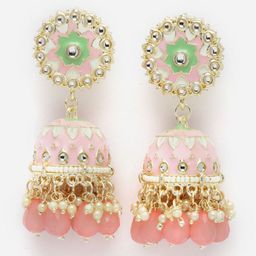 Aazeen Gold-Plated Dome Shaped Kundan And Beaded Jhumkas \-image-41