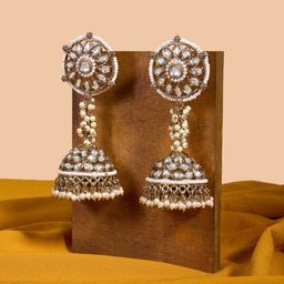Zaveri Pearls Gold-Plated Kundan Studded & Beaded Jhumkas-47