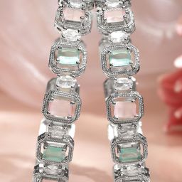 Rubans Set of 2 Rhodium-Plated Pastel Pink Mint Green & White Zirconia Studded Bangles-image-43