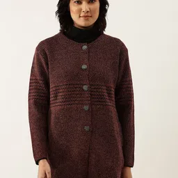 BROOWL Women Maroon Woollen Striped Longline Cardigan-image-33