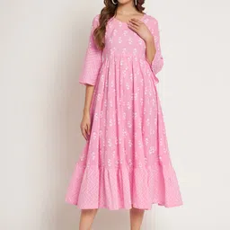 Poshak Hub Women Floral Printed Flared Sleeves Cotton Anarkali Kurta-image-21