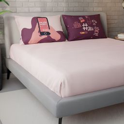 Stoa Paris Pink & Purple Typography Print 220 TC Queen Bedsheet with 2 Pillow Covers-image-59