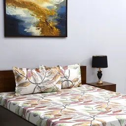 BOMBAY DYEING Brown & White Ethnic Motifs 160 TC Queen Bedsheet with 2 Pillow Covers-image-70