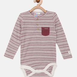 Eimoie Infant Girls Maroon & White Striped Pure Cotton Bodysuit-image-98