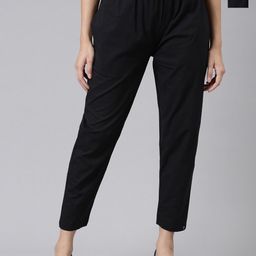 TWIN BIRDS Women Pack Of 2 Regular Fit Mid-Rise Plain Cotton Trousers-picture-3