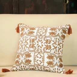 Aura Brown & White Ethnic Motifs Cotton Square Cushion Cover-picture-41