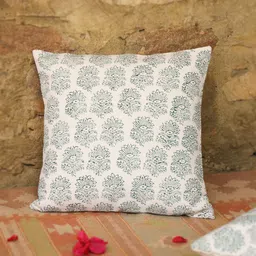 Aura Green & White Ethnic Motifs Cotton Square Cushion Cover-33