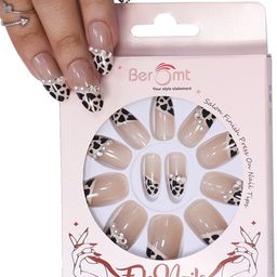 BEROMT 12 Pcs Long-Lasting Reusable Lightweight Salon Finish Press on Nail Tips- Shade 156-10