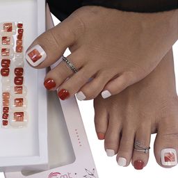 BEROMT 24 Pcs Long-Lasting Reusable Lightweight Salon Finish Press on Toe Nail Tips - 226-14
