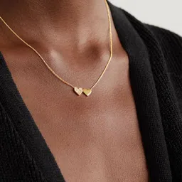 MINUTIAE Women Gold-Toned & White Crystal Studded Twin Heart Chain Necklace-3