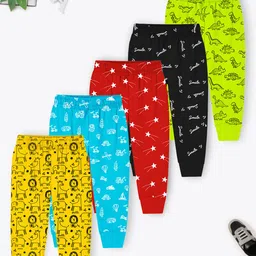 YK X Trampoline Infants Kids Pack Of 5 Printed Cotton Joggers-picture-43