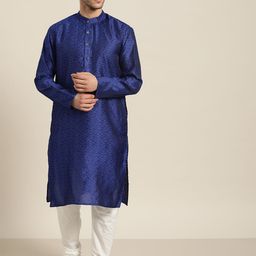 SOJANYA Men Blue & White Woven Design Kurta with Churidar-image-38