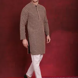 Jompers Geometric Self Design Thread Work Pure Cotton Kurta With Pyjamas-picture-12