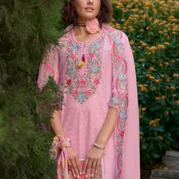 Indo Era Women Floral Embroidered Regular Pure Cotton Kurta with Trousers & Dupatta-picture-52