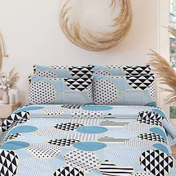 INDHOME LIFE Blue & White Floral Printed 180 TC Cotton Queen Bedsheet & 2 Pillow Covers-image-51