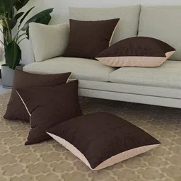 Kuber Industries Set of 5 Brown Cream-Coloured Cotton Square Cushion Covers-12