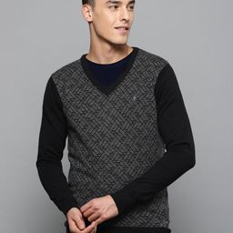 Louis Philippe Sport Men Black & Off-White Self Design Sweater-image-62