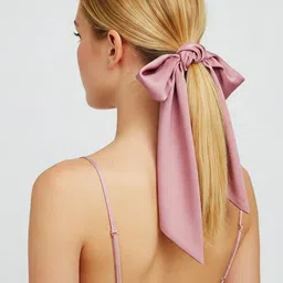 Mueras Satin Scrunchie with Bow Knot Hair Ribbon-image-93