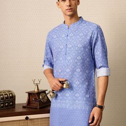 House of Pataudi Mandarin Collar Floral Printed Rozana Kurta-picture-54