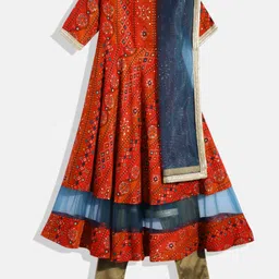 Ethnovog Girls Red Bandhani Printed Empire Gotta Patti Kurta with Pyjamas  With Dupatta-image-27