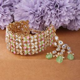 Zaveri Pearls Women Gold-Toned & Green Gold-Plated Wraparound Bracelet-19