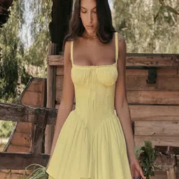 bebe Solid Shoulder Straps Neck Lace-Up Detail Fit and Flare Mini Dress-picture-18