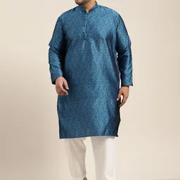 SOJANYA PLUS Men Teal Blue Straight Kurta with Churidar-image-85