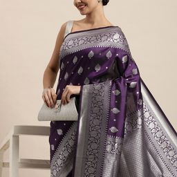 Royal Rajgharana Saree Purple Ethnic Motifs Silk Blend Paithani Sarees-image-49