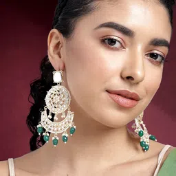 Peora Gold-Plated Kundan Studded Crescent Shaped Chandbalis Earrings-48