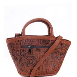 Calvadoss Ethnic Motifs Printed Leather Half Moon Handheld Bag with Applique-5