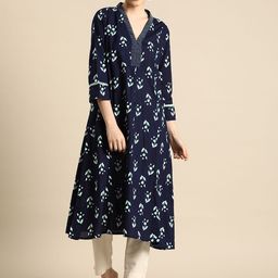 Anouk Women Navy Blue & White Ethnic Motifs Printed Indigo Kurta-picture-15