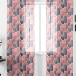 URBAN SPACE Pink 2 Pieces Geometric Printed Sheer Window Curtains-30