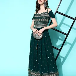 Kvsfab Floral Embroidered Georgette Maxi Dress-32
