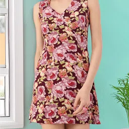 DressBerry Cute Feminine Floral Fantasy Printed A-Line Mini Dress-image-4