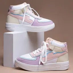 Shoetopia Girls MLA Colourblocked Mid-Top Flatform Sneakers-image-56