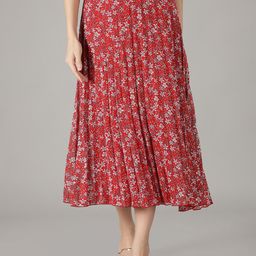 NUEVOSDAMAS Women Red & White Floral Printed A-Line Knee-Length Skirts-image-19