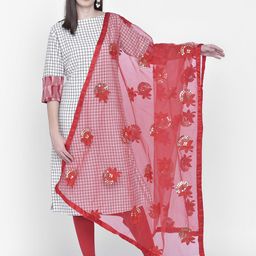 Dupatta Bazaar Red & Golden Floral Embroidered & Sequinned Dupatta-22