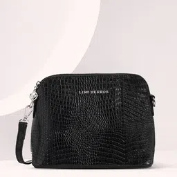 Lino Perros Women Black Croc-Textured Structured Sling Bag-9