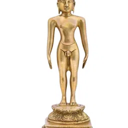 The Advitya Gold Toned Jain Guru Lord Mahavir Standing Brass Showpiece-picture-2