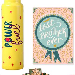 Happening Hippo Beaded Rakhi with Roli Chawal Greeting Card & Water Bottle-image-39