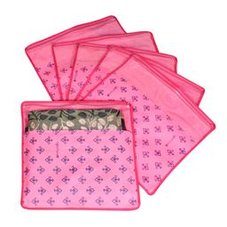 prettykrafts Set Of 6 Pink & Top Transparent Solid Single Packing Saree Cover Organizers-39