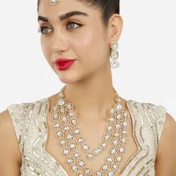 Zaveri Pearls Gold-Plated Layered Necklace and Earrings-21