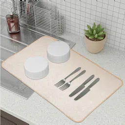 Kuber Industries Grey & Beige 3 Pieces Embossed Rectangular Dish Dry Mats-19