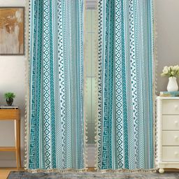 Cortina Teal Green & White 2 Pcs Geometric Room Darkening Cotton Door Curtains-47